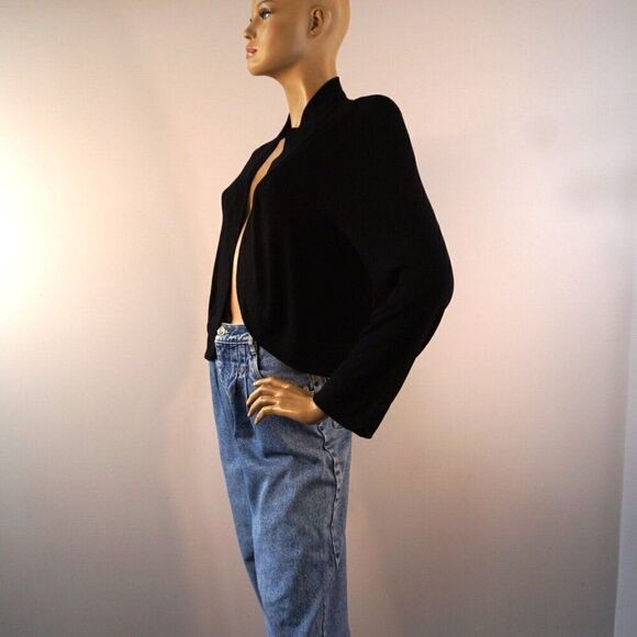 ELIZA J Black Bolero Cardigan Sweater Cropped Knit Shrug Open Front Size L - Picture 5 of 7